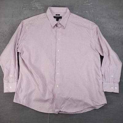 Pronto Uomo Men's Dress Shirt 19 34/35 Non Iron Slim Fit Pink Checkered Cotton - Image 1 of 4