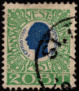 Danish West Indies Stamp Scott # 33 Used - 20b Green & Blue King Christian IX - Picture 1 of 1