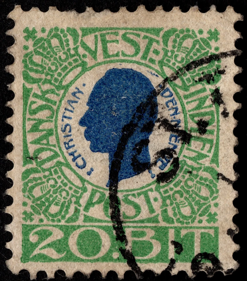 Danish West Indies Stamp Scott # 33 Used - 20b Green & Blue King Christian IX - Image 1 of 1