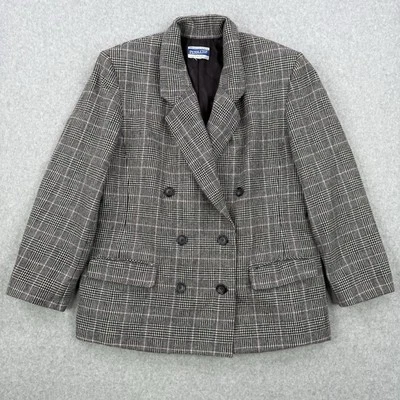 Blazer Pendleton Vintage Feminino 16 Cinza Houndstooth Casaco de Lã com Peito Duplo - Imagem 1 de 4