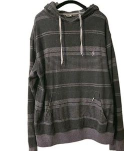 Volcom Hoodie Black/Gray Pullover Striped Mens Sz Large - Picture 1 of 7