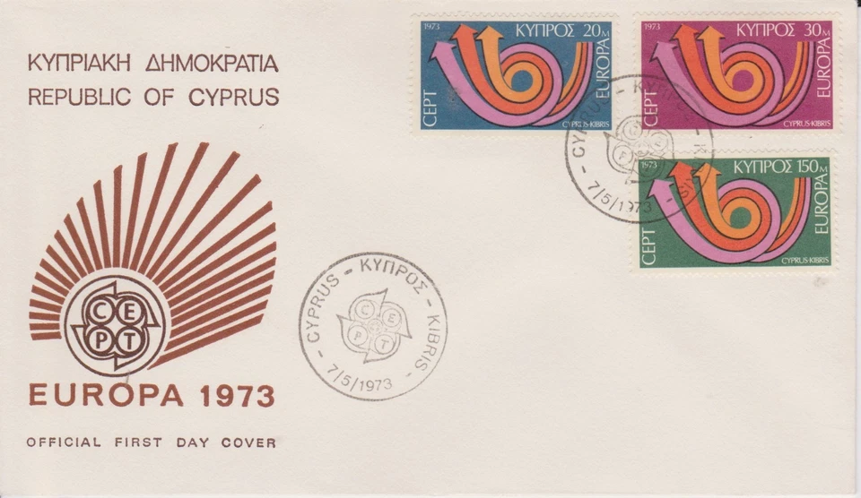 CYPRUS 1973 - CEPT/Europa '73/Post horn SG 403-405 FDC COMMUNICATIONS - Image 1 of 1