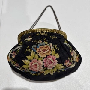 Vintage 1930er Jahre echte Beauvais bestickte Seide Handtasche Goldrahmen Made in France LESEN - Bild 1 von 18