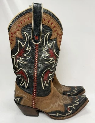 Tony Lama Mujer 7 B Vaquero Botas de Vaquero Marrón Negro Punta Corta Punta de Ala VF6019 Foto 1 de 4