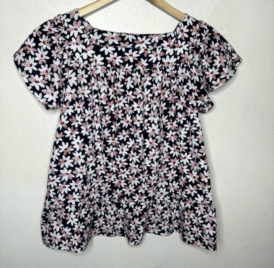 Camisa Cottagecore Corte Redondo Cuello Cuadrado Peplum Top Niñas 14 Azul Marino Floral Rojo Foto 1 de 4