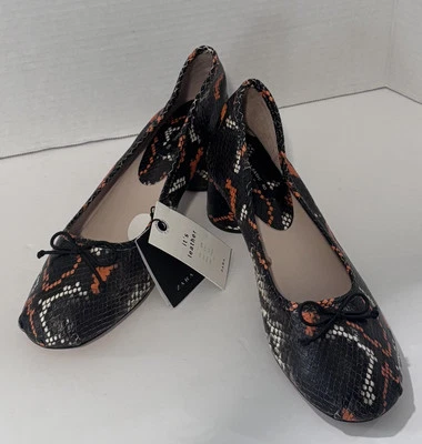 ZARA Snake Animal Embossed Print Low Heels Orange Brown Shoes Sz EU 40 US 9 NWT - Image 1 of 4