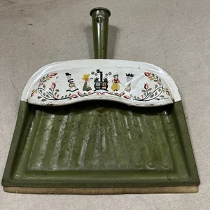 VTG JV REED USA Metal Dust Pan Dutch Folk Design M. Taber Avocado Green - Picture 1 of 9
