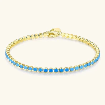 8Ct Round Cut Lab Created Turquoise Women Tennis Bracelet 14k Yellow Gold Finish - Image 1 of 4