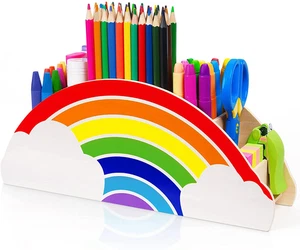 - Organizer Da Scrivania in Legno Naturale Con Motivo Arcobaleno, Inodore, Adatt - Foto 1 di 12