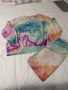 Justice Pastel Tye Dye Girls Matching Sweatshirt & Pants Set Top/L Bot/M - Picture 1 of 7