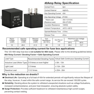 12V Waterproof Relay Box for Vehicles Boats Yachts 4-Pin 40A JD1912 Relay Set - Picture 1 of 13