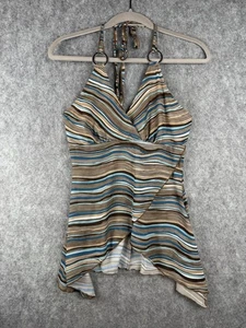 Top halter Los Angeles Express Y2K talla pequeña a rayas sin mangas hecho en EE. UU. - Imagen 1 de 15