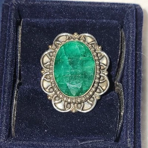 Chrysoprase Green Stone 925 Sterling Silver Vintage Ring Sz 11 Removable Sizer - Picture 1 of 14