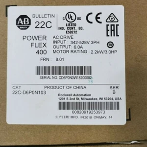 New Factory Sealed Allen-Bradley 22C-D6P0N103 PowerFlex400 2.2kW 3.0 HP AC DRIVE - Picture 1 of 4