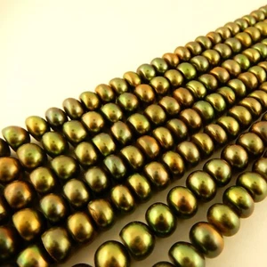 8mm Olive Green Freshwater Button Pearls for jewelry making, great luster - Picture 1 of 4