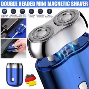 Wasserdicht tragbarer USB Herren Mini Doppelkopf waschbarer Elektrorasierer Blau - Bild 1 von 13
