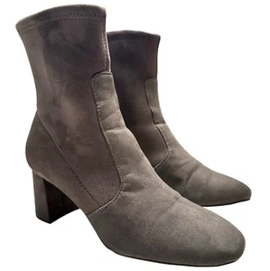 ANN TAYLOR Gray Sock Booties Micro Suede Fabric Ankle Boot Heel Shoe Women's 6.5 - Picture 1 of 12