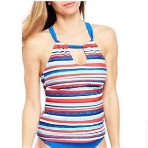 New Directions tankini swim top size XL red white blue stripes padded cups NWT - Picture 1 of 8