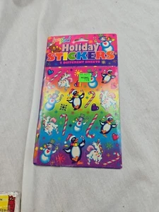 Vintage Lisa Frank Sticker 2 Sheets SEALED NEW Snowmen  Candycane Penguins 1990s - Picture 1 of 2