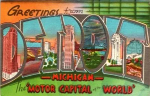 MI, Michigan  DETROIT LARGE LETTER LINEN  "Motor Capital Of The World"  Postcard - Picture 1 of 2