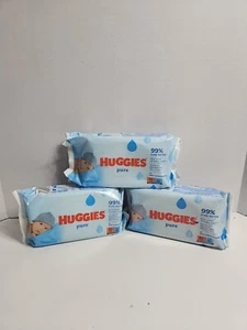 3x Packs Huggies Pure Unscented Baby 99% Water Wet Wipes | 56 Wipes Per Pack - Picture 1 of 3