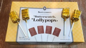See's Candies Butterscotch Lollypops  1 Pound lb 5oz /595g  New Sealed Box - Picture 1 of 1