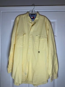Tommy Hilfiger Shirt Long Sleeve Button Down Shirt Yellow Crest Logo Mens XLT - Picture 1 of 6