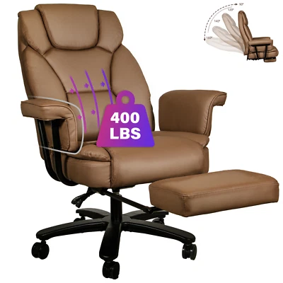 Silla de Oficina Grande y Alta Ergonómica Cuero Computadora Escritorio Silla con Reposapiés Foto 1 de 4