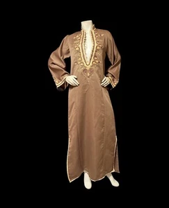 Vintage Caftan Bronze With Gold Embroidery Middle Eastern Kaftan Muslim MAXI MED - Picture 1 of 11