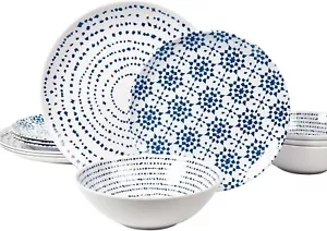 Melamine Dinnerware Set of 12 Pcs Dinner Dishes Set Bowls and Plates for Indo... - Picture 1 of 7