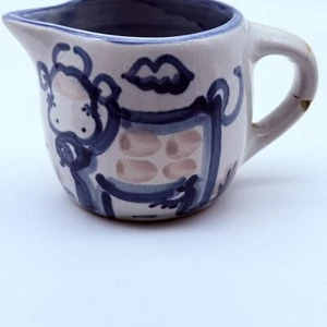 M A Hadley Pottery Cow Creamer Blue Peach Cream - Picture 1 of 10