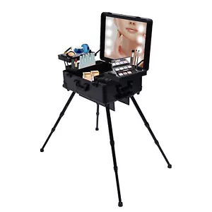 Rolling Makeup Train Case Cosmetic Trolley Organizer Travel w/LED LIght & Mirror - Picture 1 of 24
