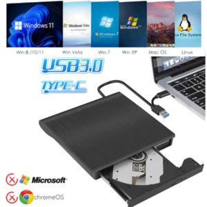 Externes CD/DVD Laufwerk USB 3.0+Type C Brenner Player für PC Laptop/Windows 11 - Bild 1 von 14