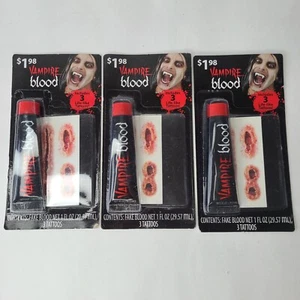 Lot of 3 Halloween Vampire Blood Tattoos Makeup Kit Costume Theater Face Cosplay - Picture 1 of 8