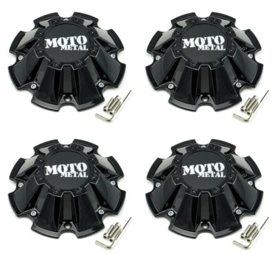 4x NEW Moto Metal Gloss Black Wheel Center Caps w/ Screws 5/6/8 Lug MO962 MO200 - Image 1 of 4