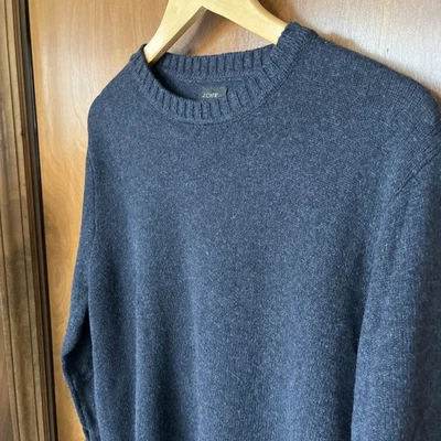 J.CREW Sweater Mens Large Rugged Merino Wool Blend Navy Heather Crewneck Soft - Image 1 of 4
