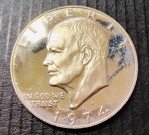 1974-S Proof Silver Eisenhower Dollar - 40% Silver -  BU Deep Cameo Light Toning - Picture 1 of 12