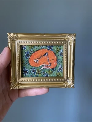 PRINT Of My Art Sleeping Fox Cute,funny, Painting,framed,miniature,small,mini - Image 1 of 4