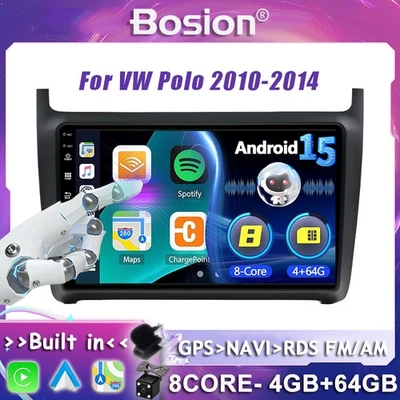 For VW Polo 2010-2014 CarPlay Car Stereo Android 15 Navi ✅4GB+64GB✅ Head Unit BT - image 1 of 4