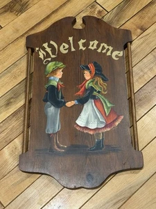 Hand Painted  Wooden Welcome Wall Plaque Folk Art Vintage Signed JA. Croy 18x11” - Picture 1 of 14