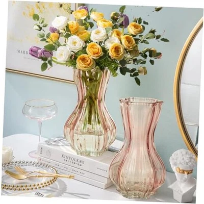 Florero, juego de 2 jarrones de vidrio, florero transparente rubor 8 pulgadas, para el hogar rosa Foto 1 de 4