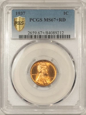 1937 LINCOLN CENT, PCGS MS-67+ RD, INCREDIBLE RED LUSTER & SUPERB! - Image 1 of 3