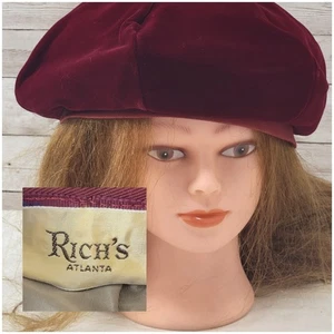 Vintage Samt Burguny Baskenmütze Union Made Richs Atlanta Weinrot Damen Velours USA 50er - Bild 1 von 12