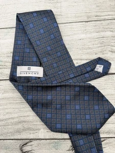 Corbata de caballero Givenchy Paris azul geométrica 100 % seda hecha en Italia diseñador de lujo - Imagen 1 de 6