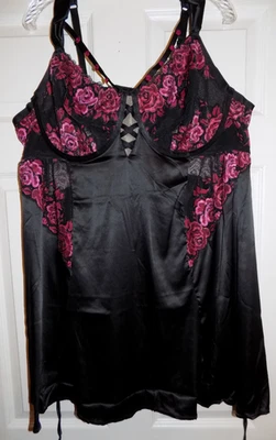 Camisola nova com etiquetas Torrid 5 26 28 preto cetim rosa renda romance slip dress chemise - Imagem 1 de 4