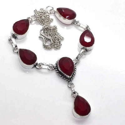 Colar folheado a prata 925 Super Deal ônix vermelho joia tamanho 16" GW - Imagem 1 de 3