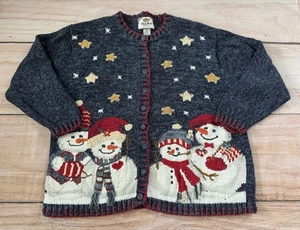 Cardigan pupazzo di neve vintage donna taglia XL Tiara maglione natalizio internazionale - Foto 1 di 7