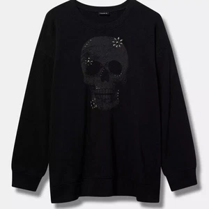 Sudadera Torrid 5X Negra Calavera Tachonada Estrás Polar Pullover Top Nueva - Imagen 1 de 4