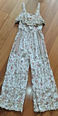 Mono American Eagle Floral Bordado Ojales Volantes Mameluco Bolsillos Talla S Foto 1 de 4