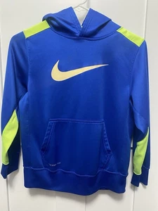 Nike Therma Fit Boys Blue Green Hoodie Sweatshirt Size Youth Medium Athletic - Picture 1 of 12